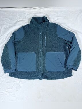FLX Women’s Teal Sherpa Fleece Jacket with Patch Pockets Size 1X